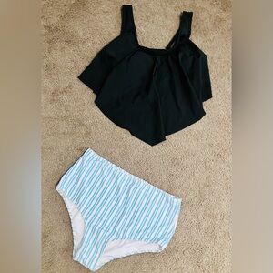 Blue and White Striped Bikini Swimwear